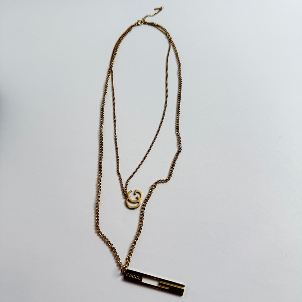 Gold Double Pendant Necklace - Picture 4 of 4